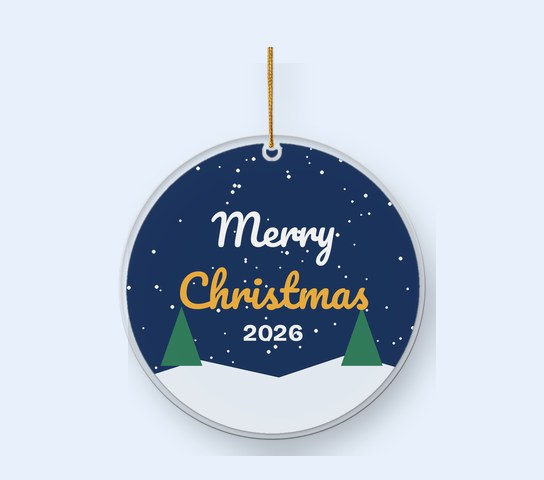 Clear round acrylic ornament printed Merry Christmas 2026